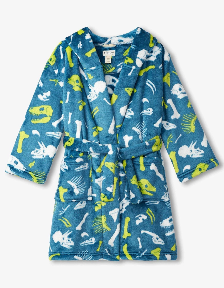 Boys Fuzzy Fleece Dino Fossils Robe - Green