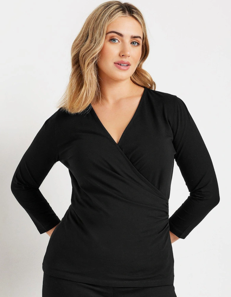 3/4 Sleeve Wrap Top - Black