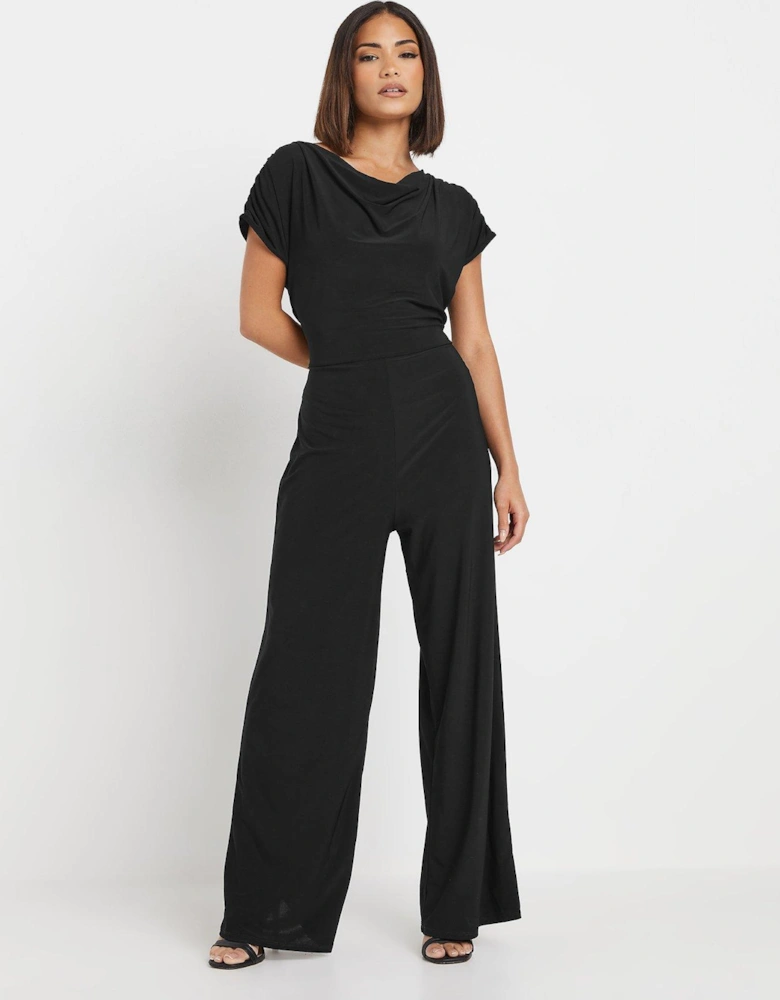 Petite Drape Cowl Neck Jumpsuit - Black