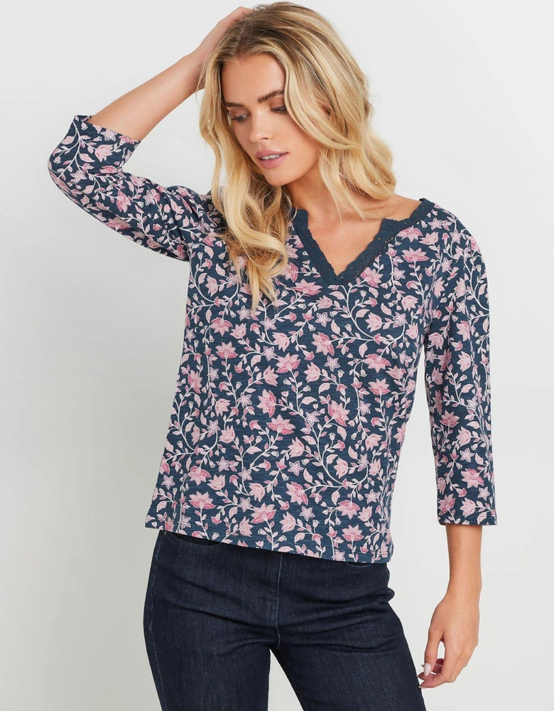 Petite Lace Trim Top - Blue