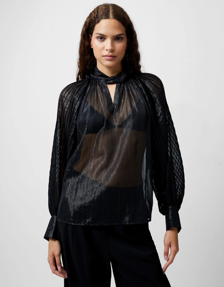 Metallic Lurex Keyhole Top - Black