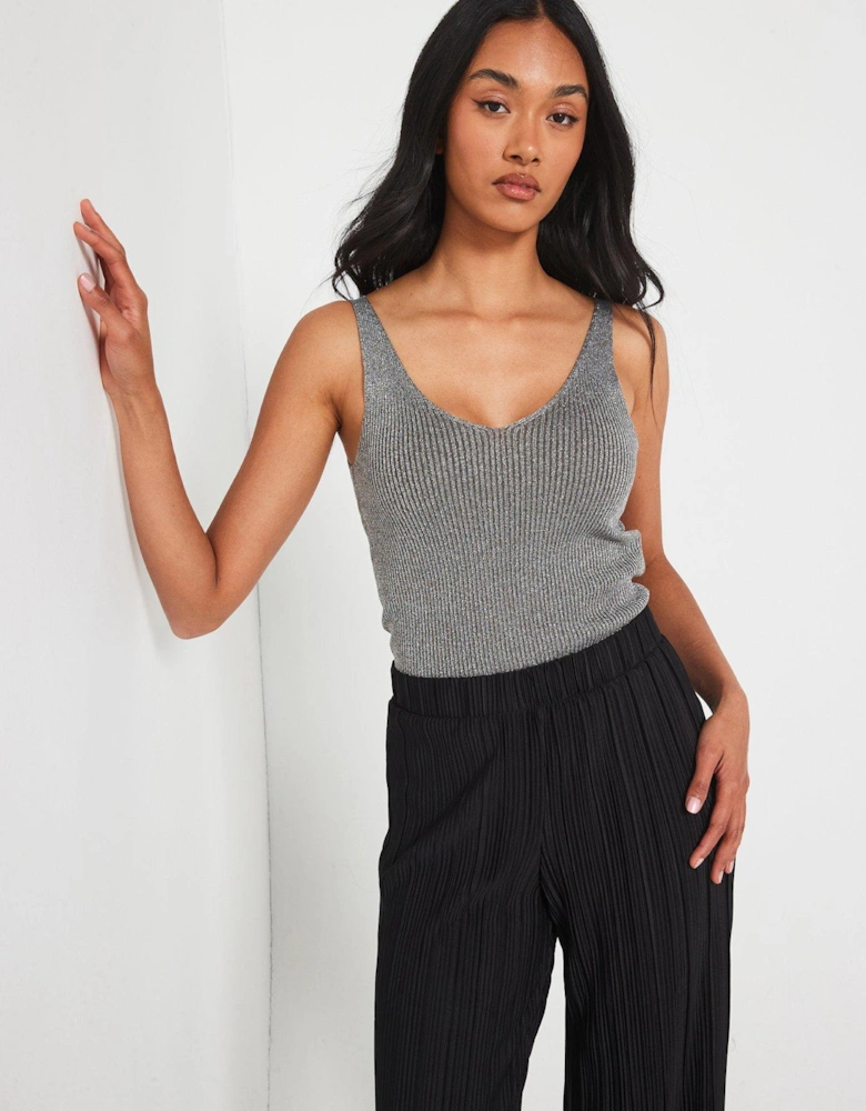 Knitted V Neck Vest - Grey