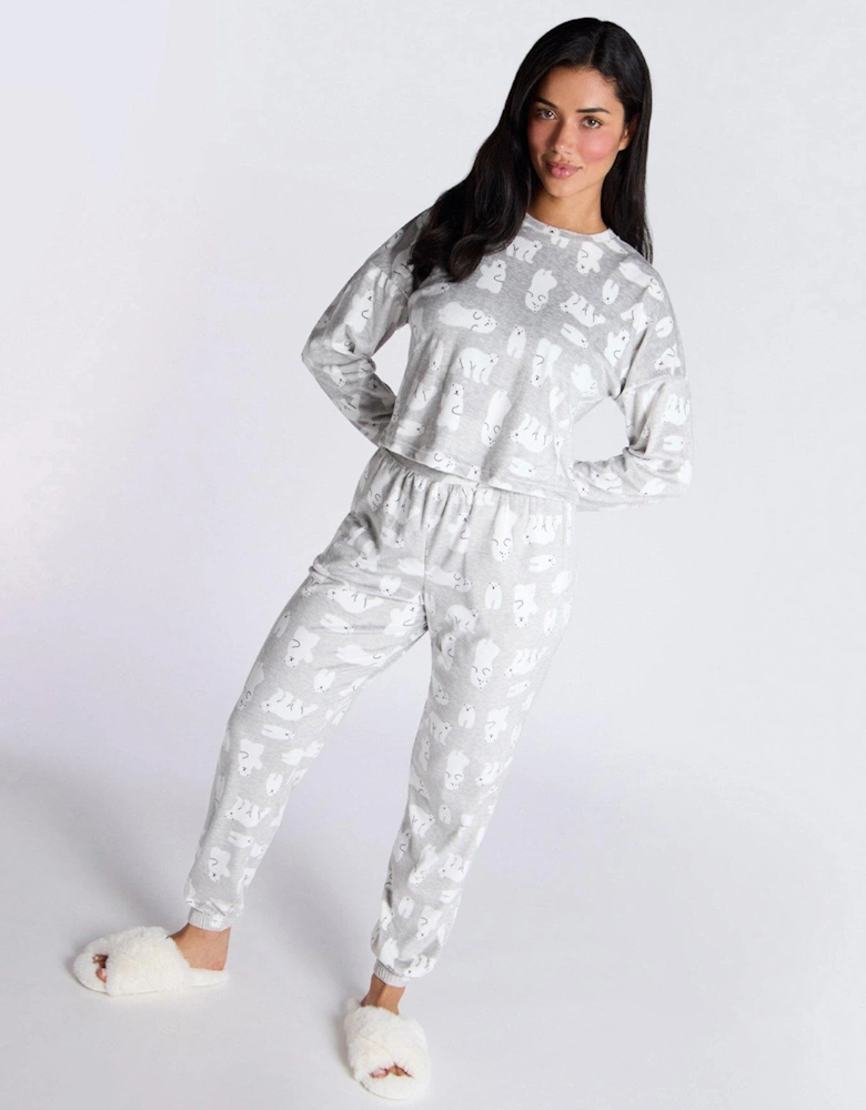 Velour Polar Crew & Jogger Pj Set - Grey Mix