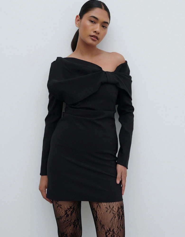 Naomi Exaggerated Bow Mini Dress - Black