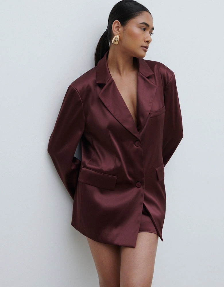 Beck Satin Oversized Dad Blazer - Wine