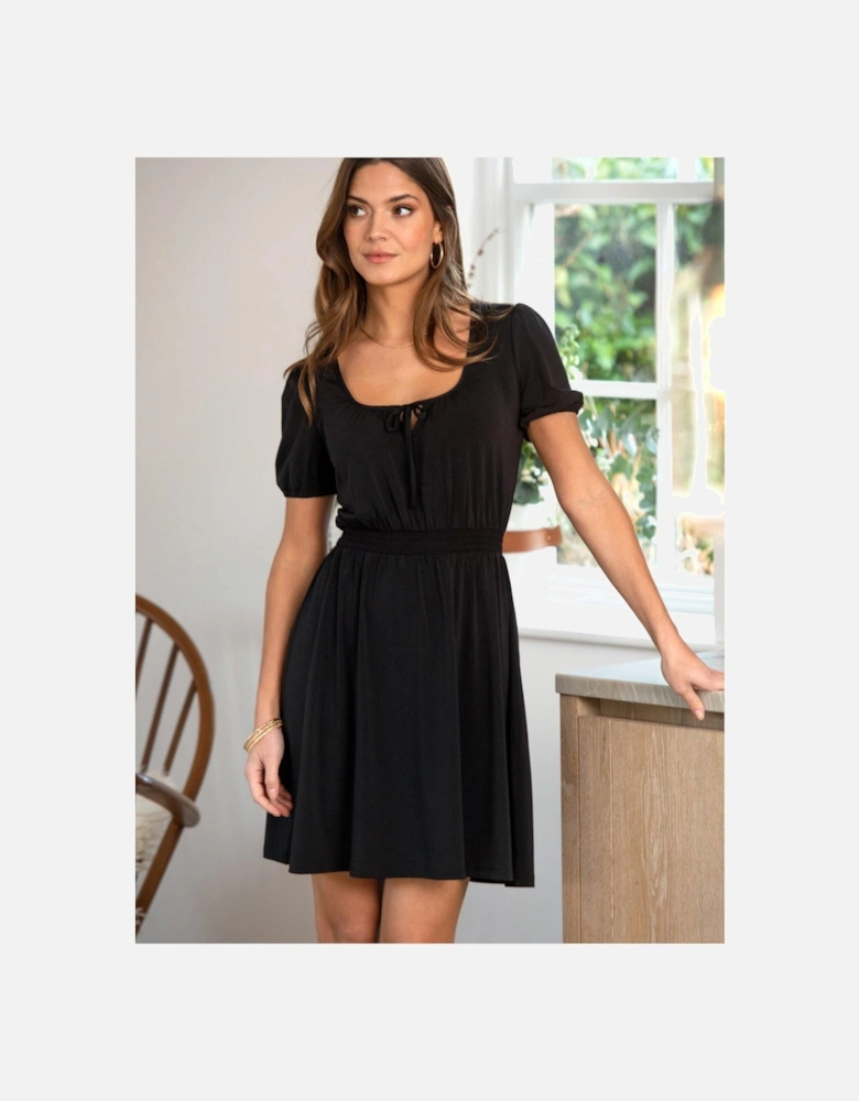 Evangeline Gathered Neckline Slinky Jersey Dress - Black