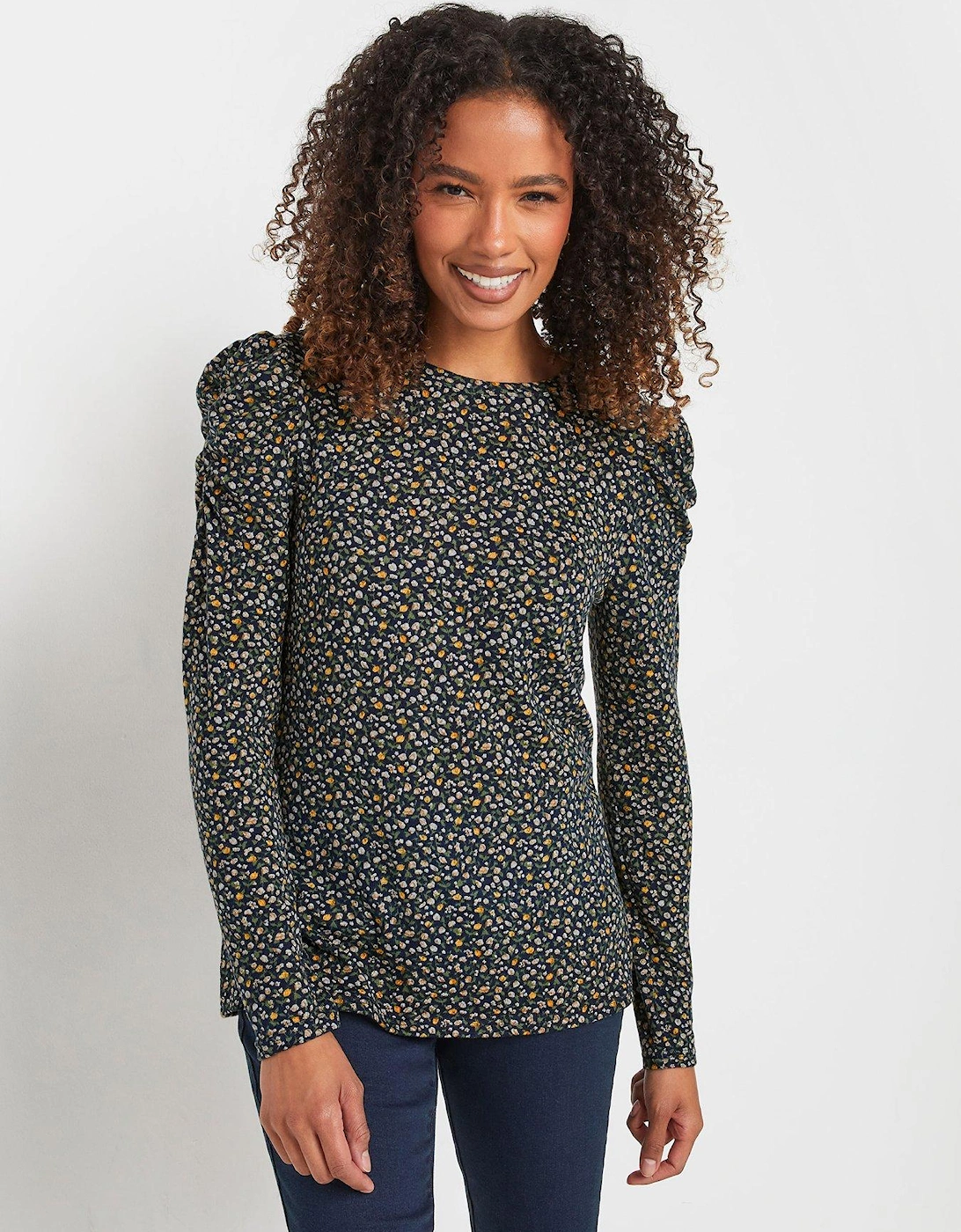 Ditsy Puff Sleeve Top - Blue, 2 of 1