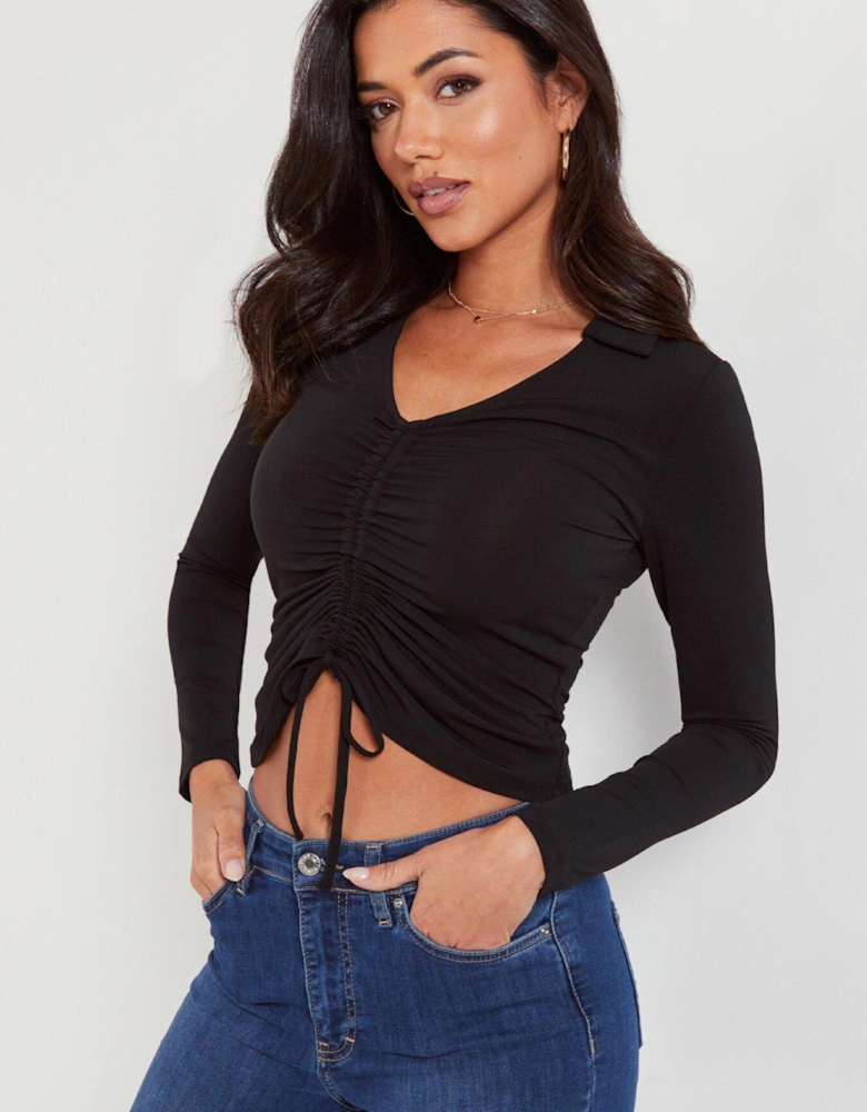 Lana Ruche Front Slinky Jersey Top - Black