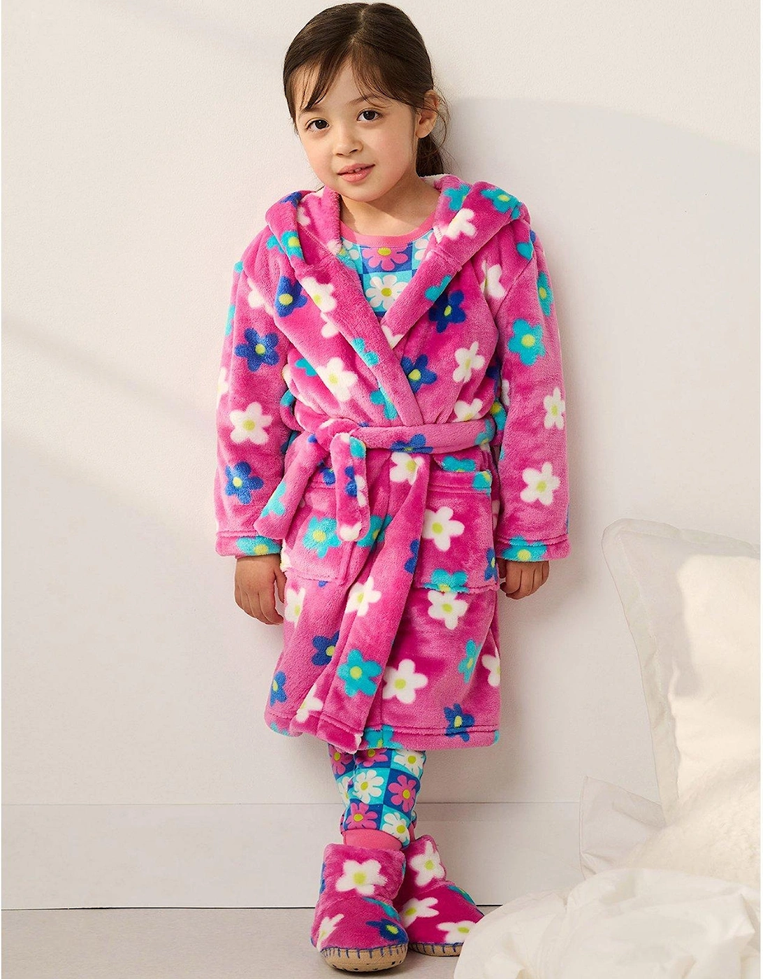 Girls Fuzzy Fleece Daisy Robe, 4 of 3