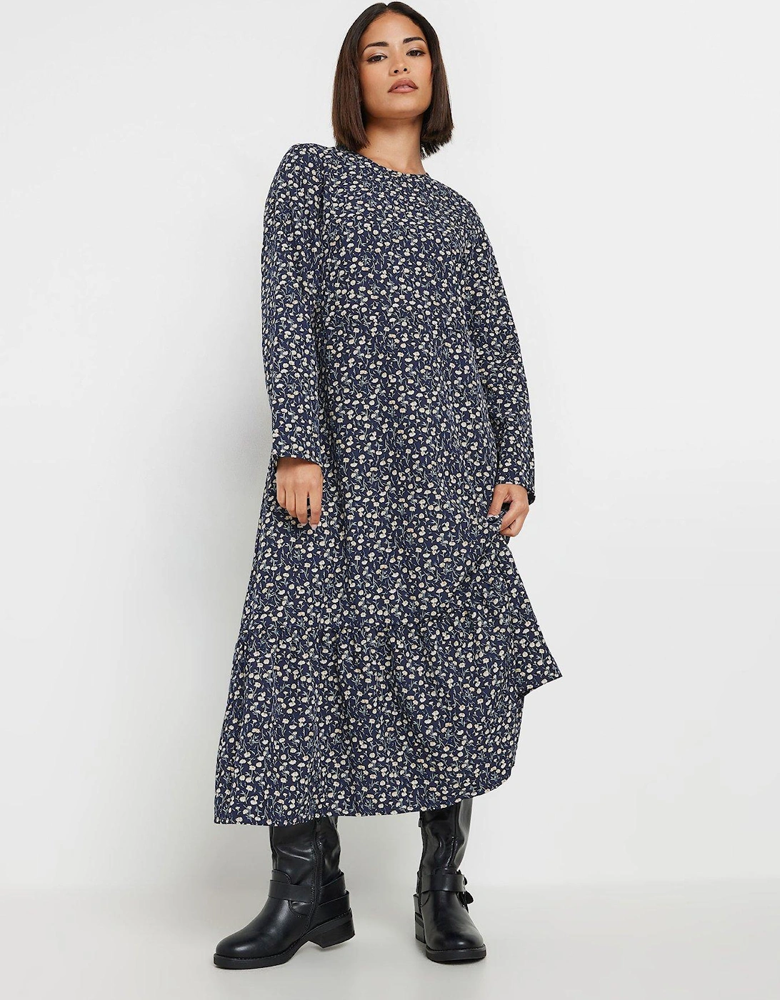 Petite Ditsy Long Sleeve Tiered Midi Dress - Blue, 2 of 1