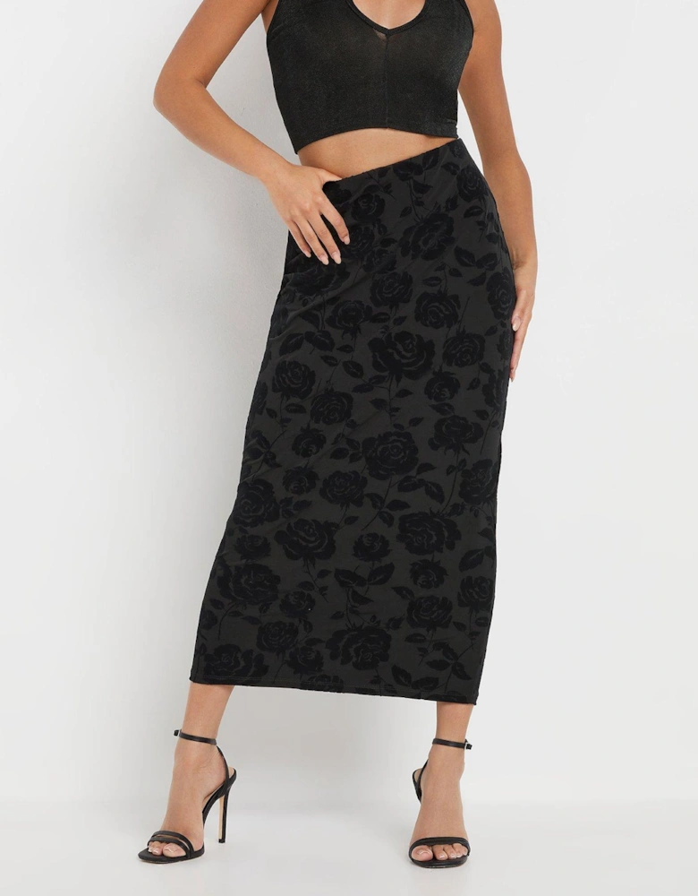 Petite Flock Skirt - Black