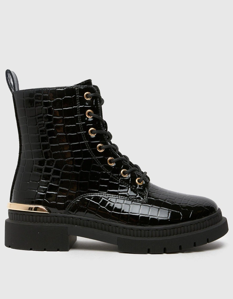 Youth Cindy Patent Croc Lace Up Boots - Black