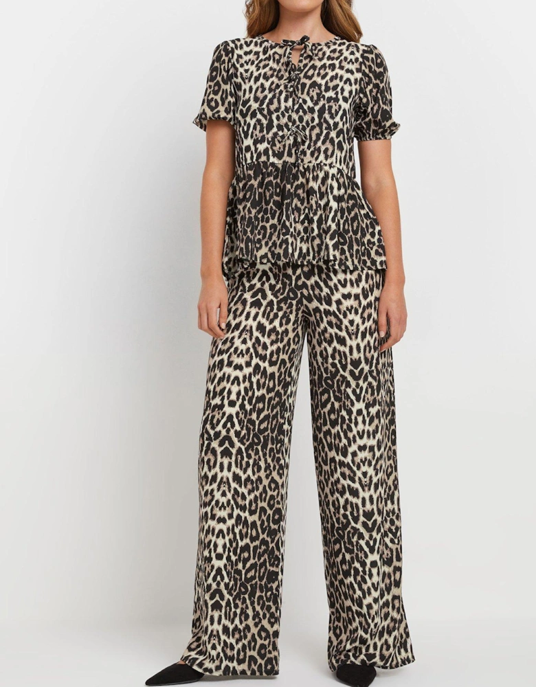 Tall Animal Print Wide Leg Trousers - Natural