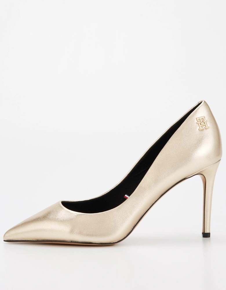 Pointed Metallic Heels - Gold