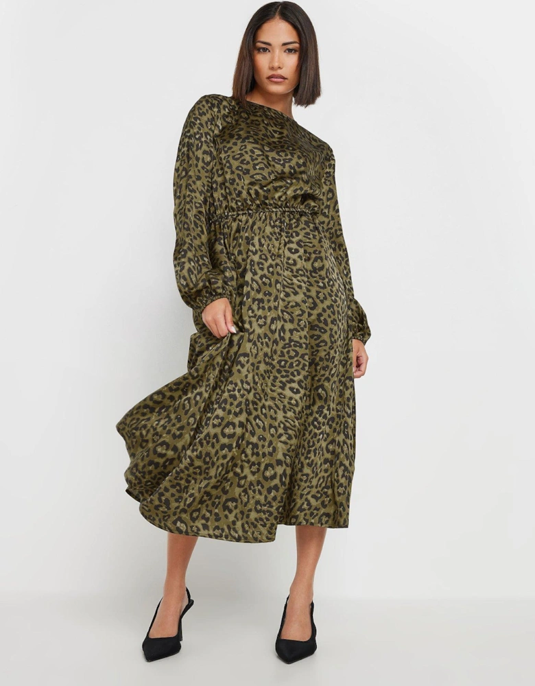 Petite Animal Long Sleeve Midi Dress - Green