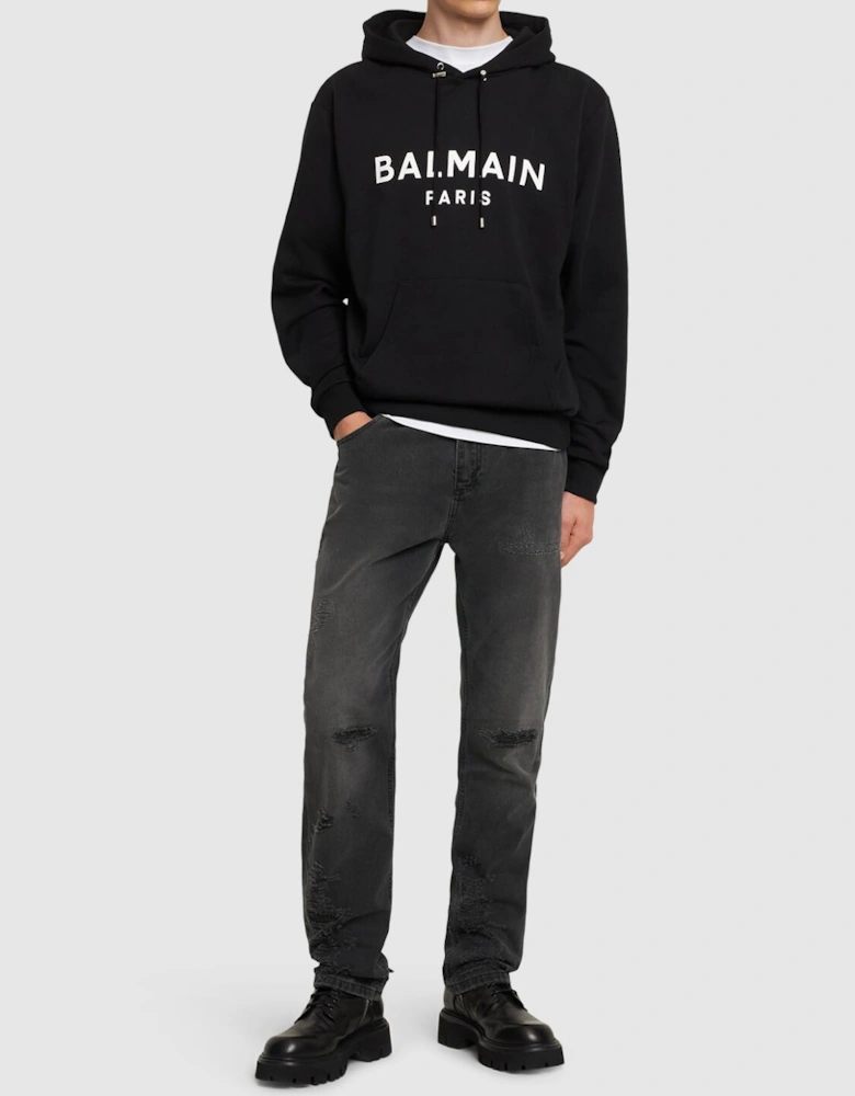 Paris Logo Printed Hoodie in Black