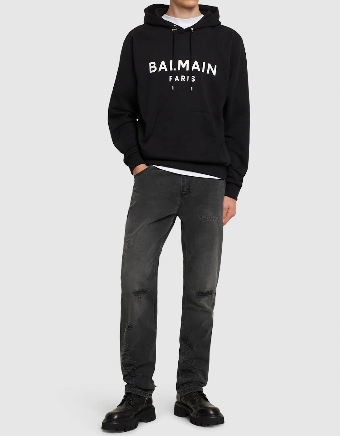 Paris Logo Printed Hoodie in Black