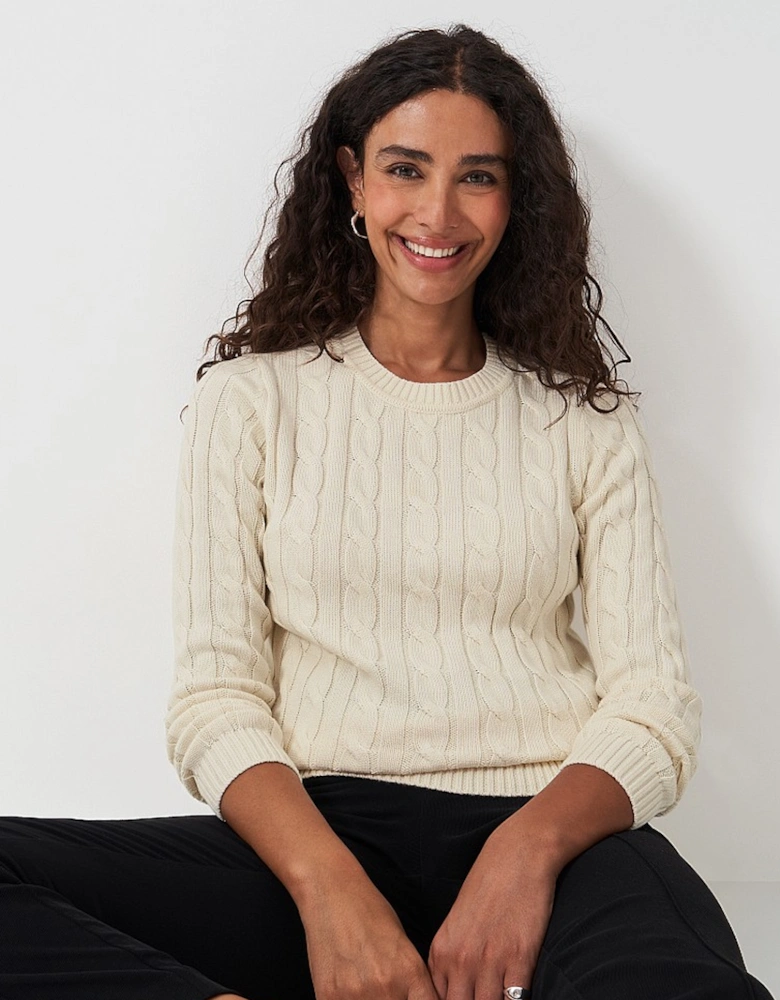 Women's Chunky Cable Knit Crew Neck Jumper Marshmallow