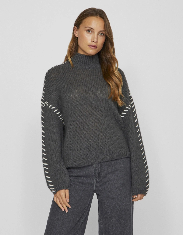 Vichoca New Long Sleeve Knitted Pullover Dark Grey