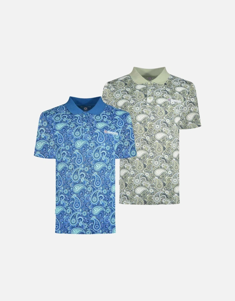 Mens Paisley Brand Three Button Retro Polo Shirt Top