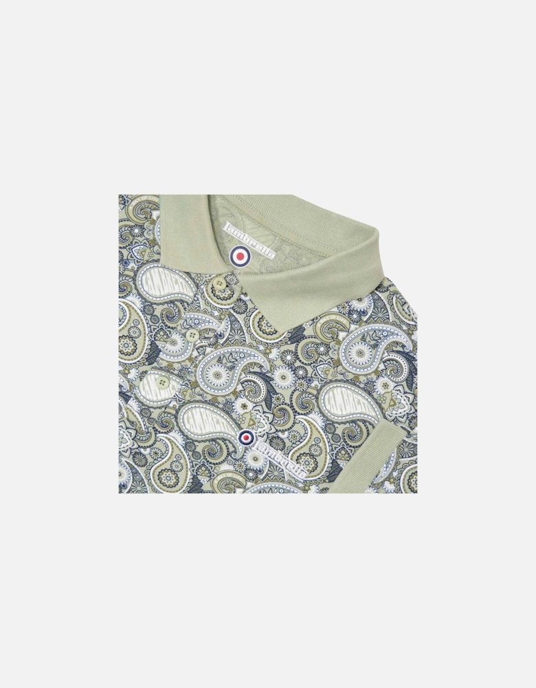 Mens Paisley Brand Three Button Retro Polo Shirt Top