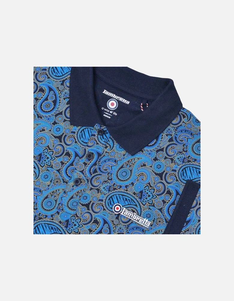 Mens Paisley Brand Three Button Retro Polo Shirt Top