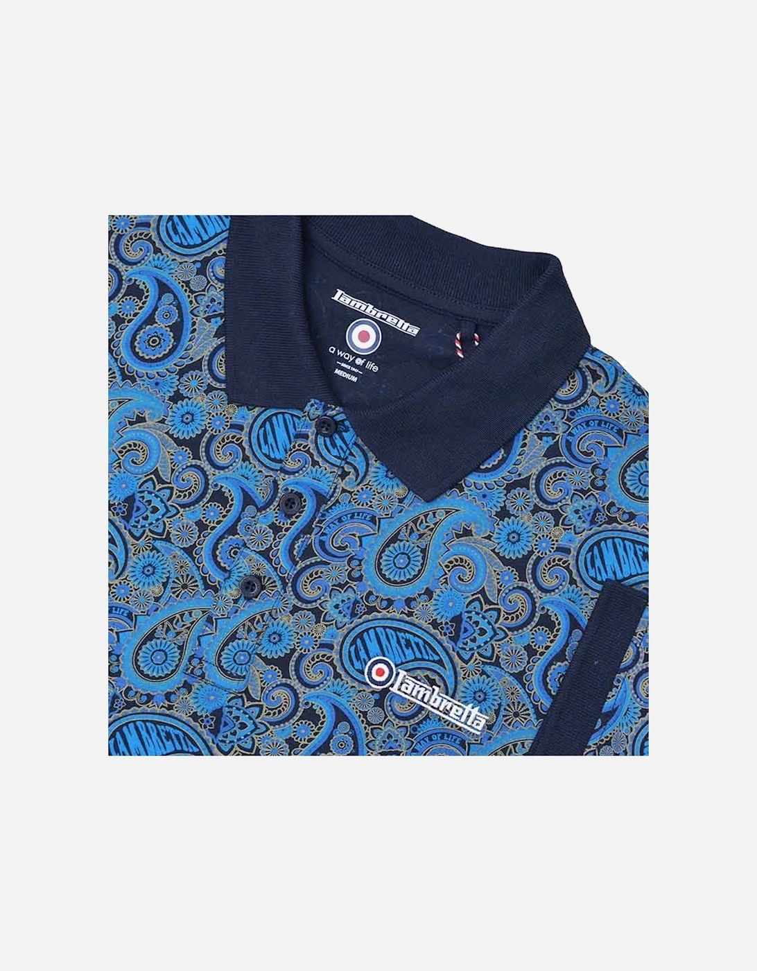 Mens Paisley Brand Three Button Retro Polo Shirt Top