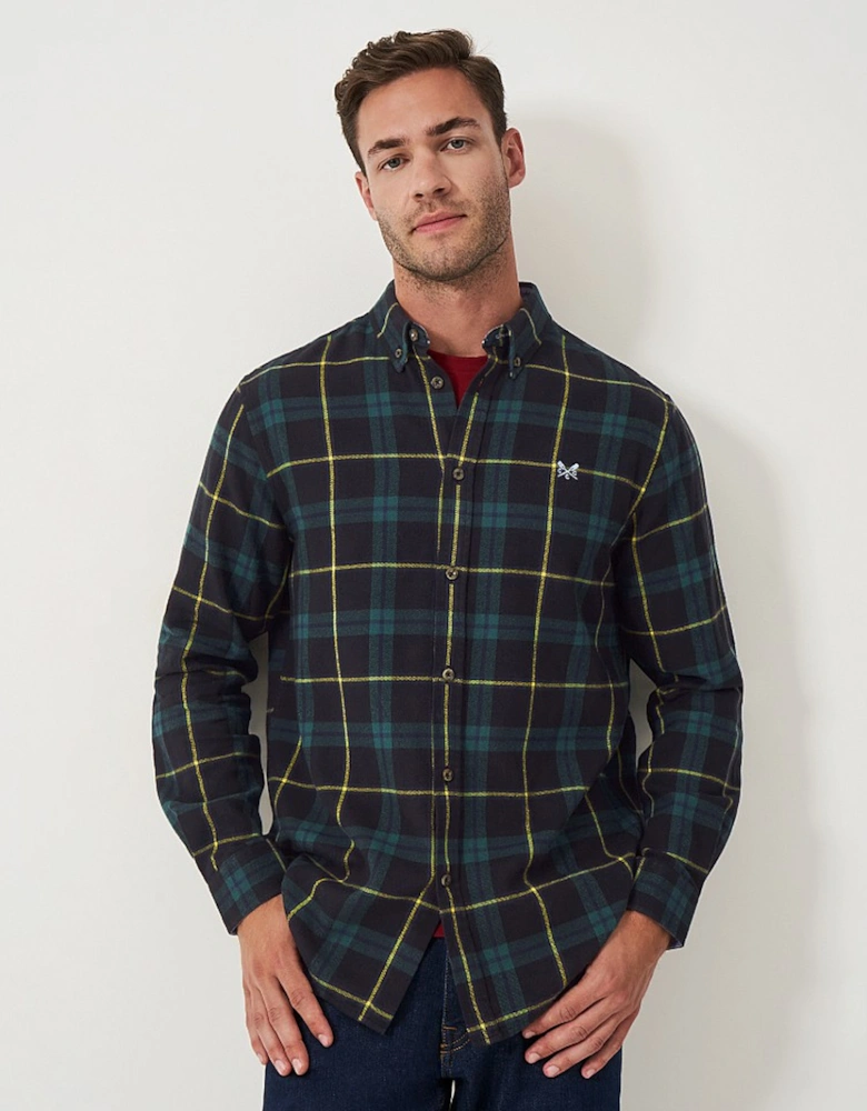 Men's Long Sleeve House Check Flannel Shirt Black Botanical Green