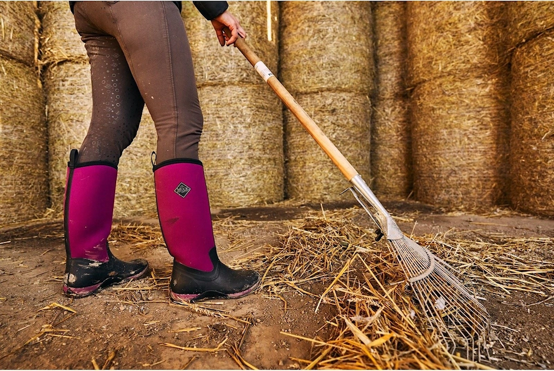 Muck Boots model Arctic Adventure Pull On Wellington Boot Female in Black/Maroon