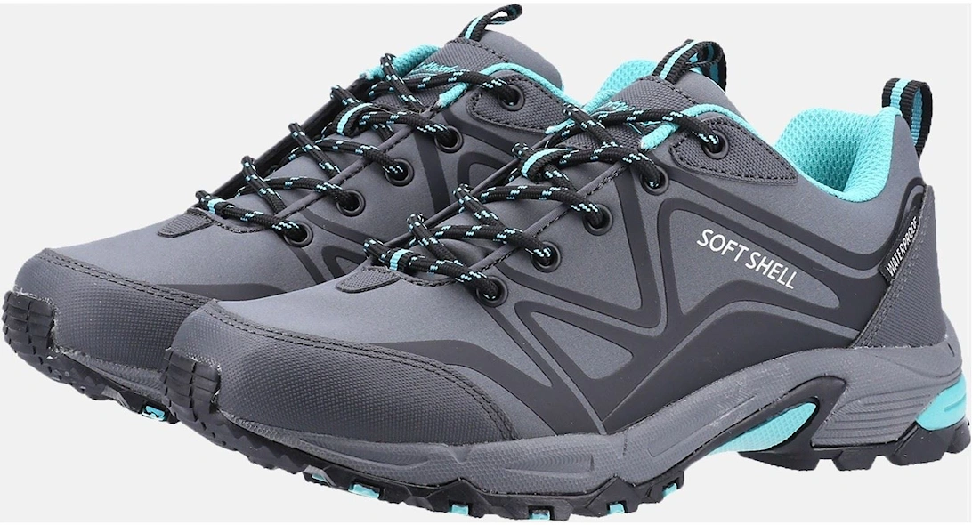 Abbeydale Low Softshell & PU Women's Grey/Black/Aqua Hiking Boots