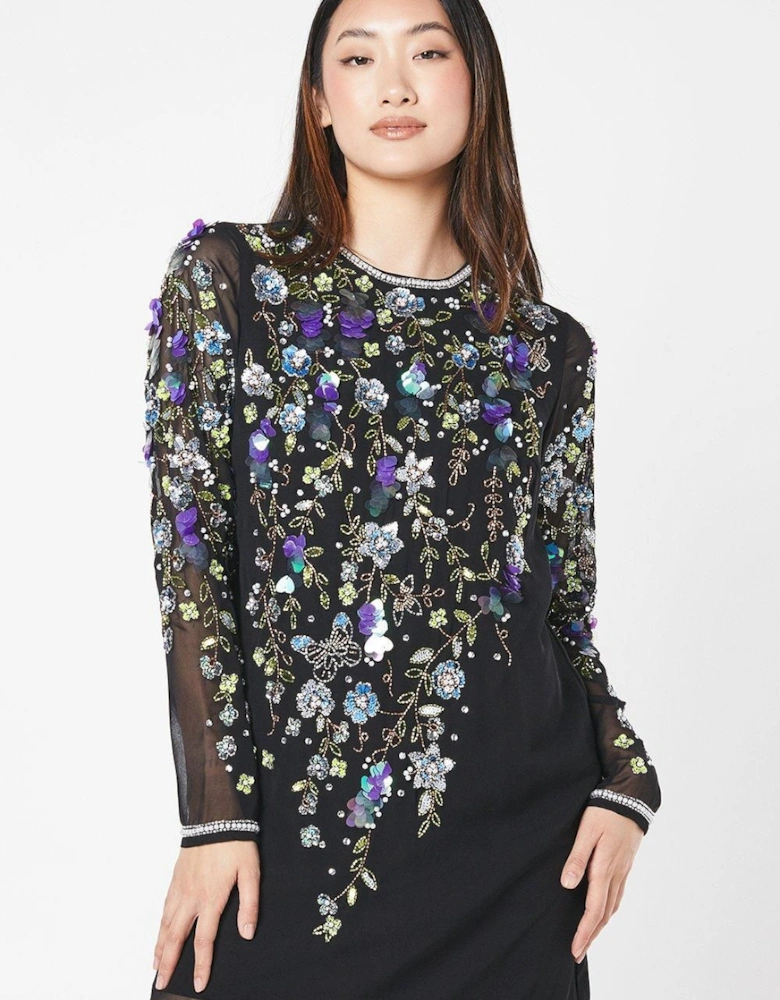 Party Sequin Long Sleeve Black Mini Dress