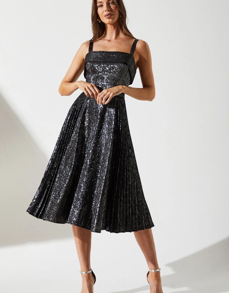 Sparkle Jacquard Midi Wedding Guest Dress