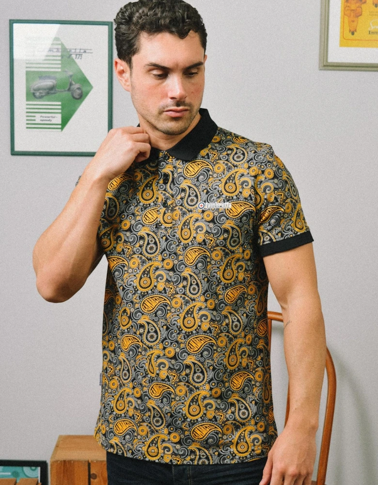 Mens Paisley Brand Three Button Retro Polo Shirt Top