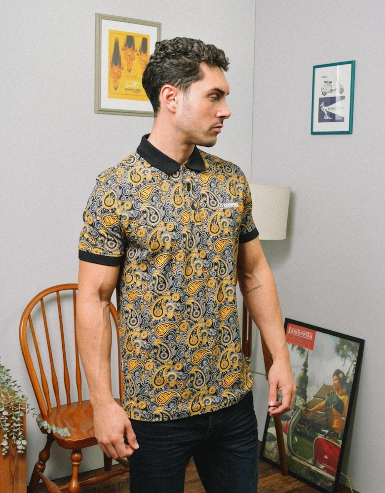 Mens Paisley Brand Three Button Retro Polo Shirt Top