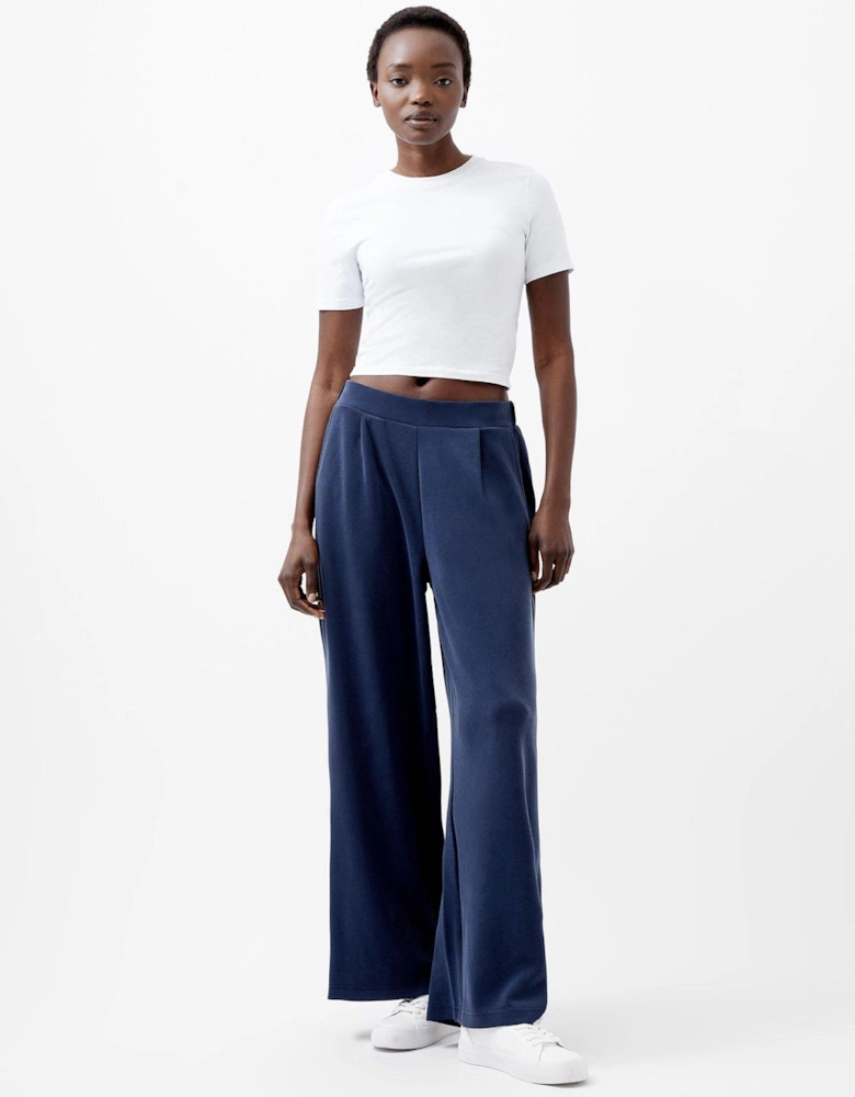 Wide Leg Trousers With Pockets - Blue