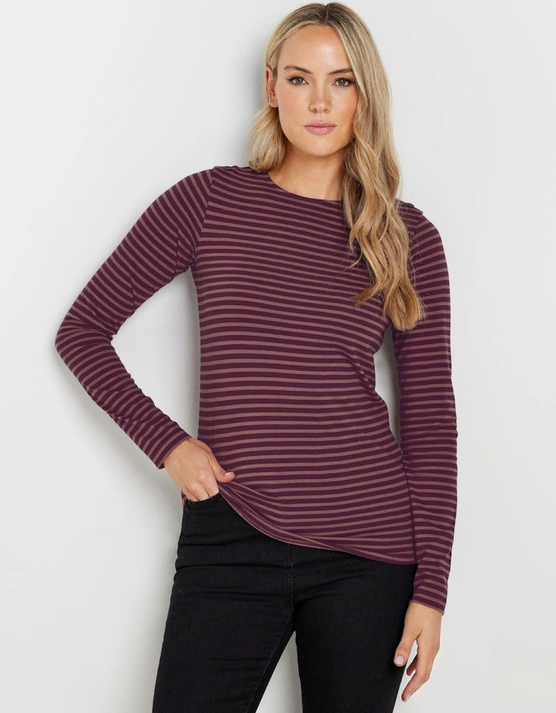 Stripe Button Shoulder T-Shirt - Pink