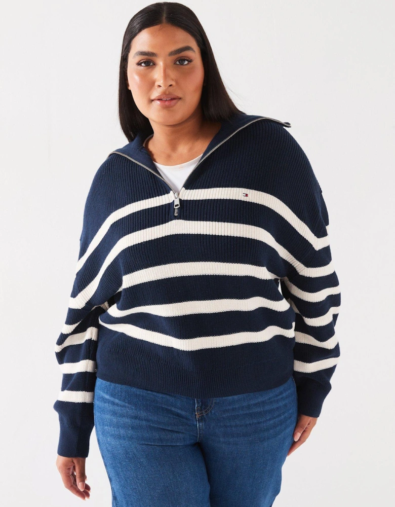 Plus Size 1/2 Zip Jumper - Navy