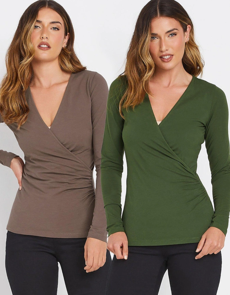 2 Pack Sleeve Wrap Top - Natural