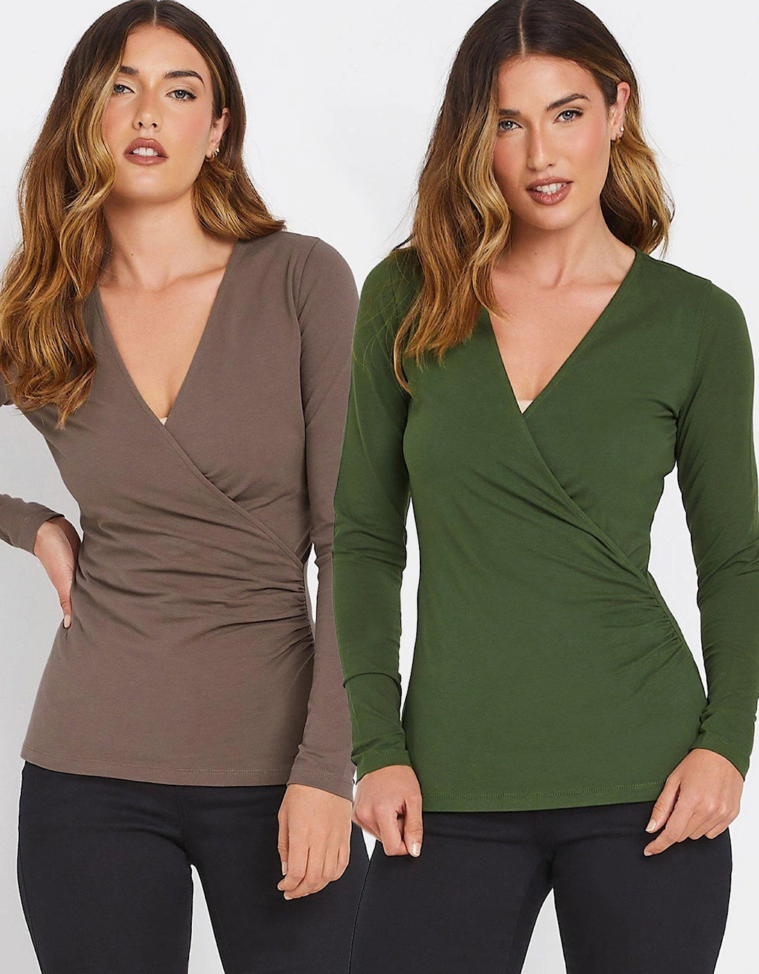 2 Pack Sleeve Wrap Top - Natural, 2 of 1