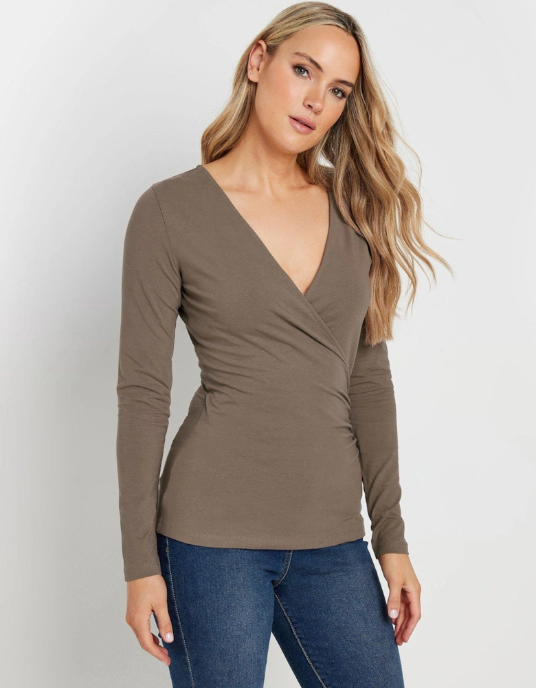 Sleeve Wrap Top - Brown