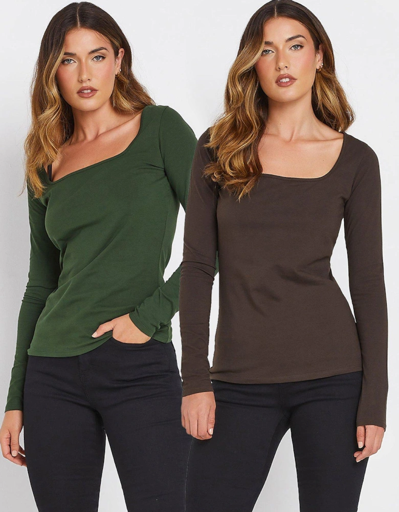 2 Pack Square Neck Fitted T-Shirt - Green