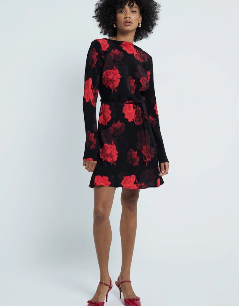 Floral Mini Dress - Black