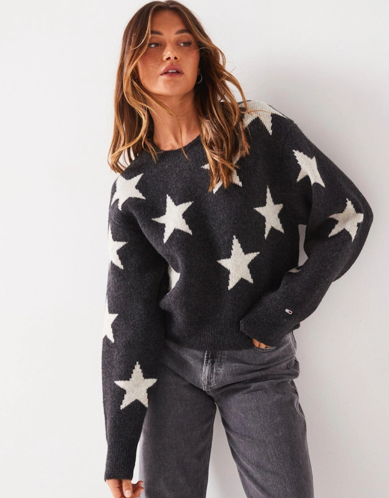 Star Print Jumper - Grey