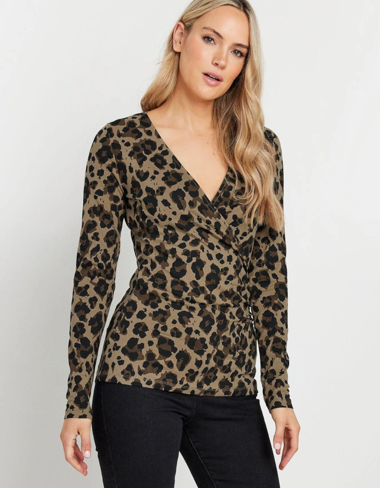 Animal Cotton Sleeve Wrap Top - Brown