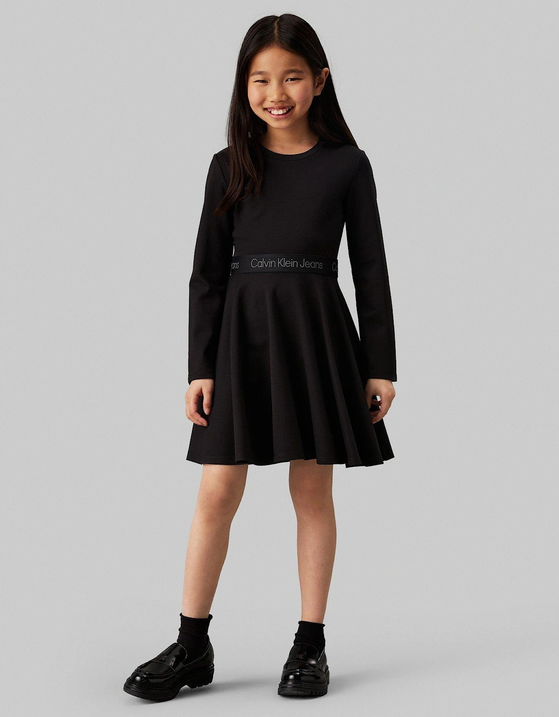 Girls Long Sleeve Logo Tape Punto Dress - Black, 5 of 4