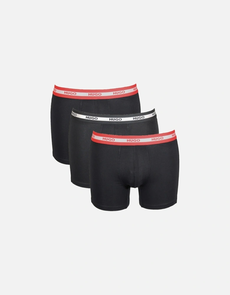 3-Pack Stripe Waistband Boxer Briefs, Black w/ red/silver