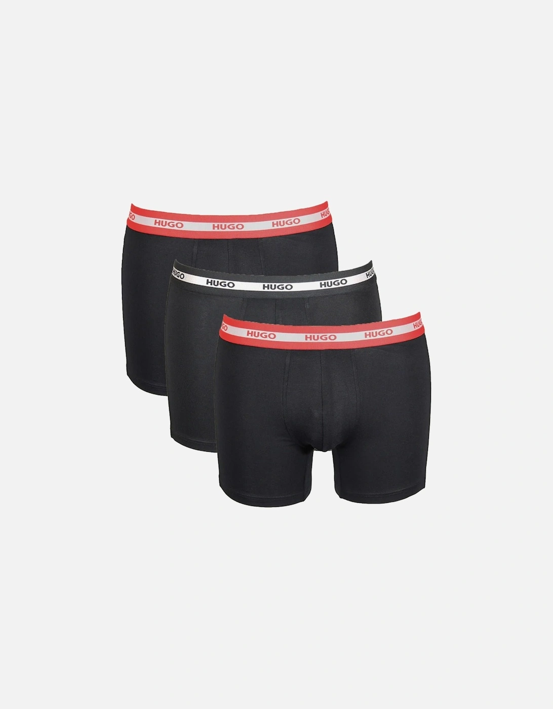 Hugo Boss Men's 3-Pack Stripe Waistband Boxer Briefs, Black w/ red/silver - Size: 37/36/32