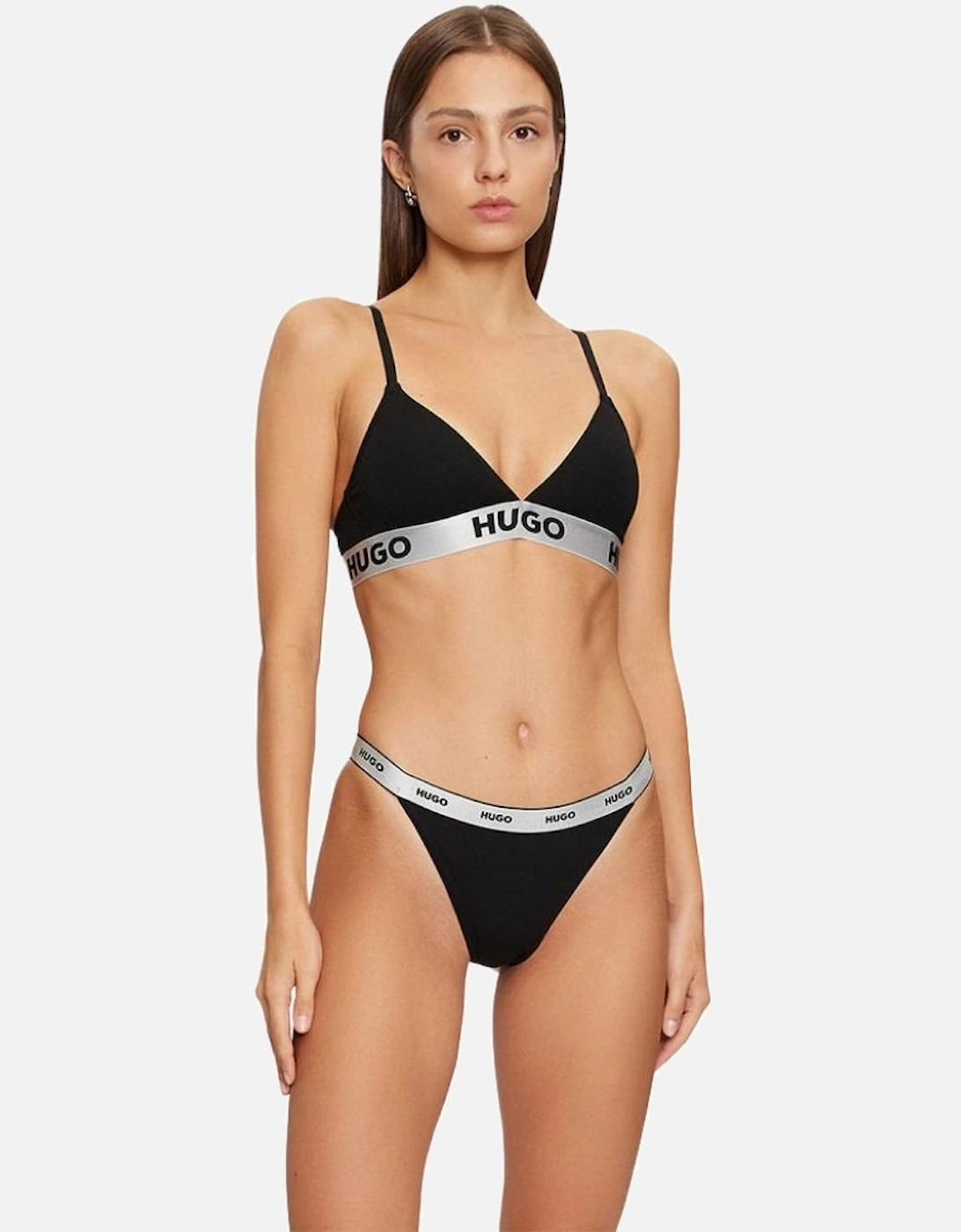 Sporty Logo Triangle Bra, Black/silver