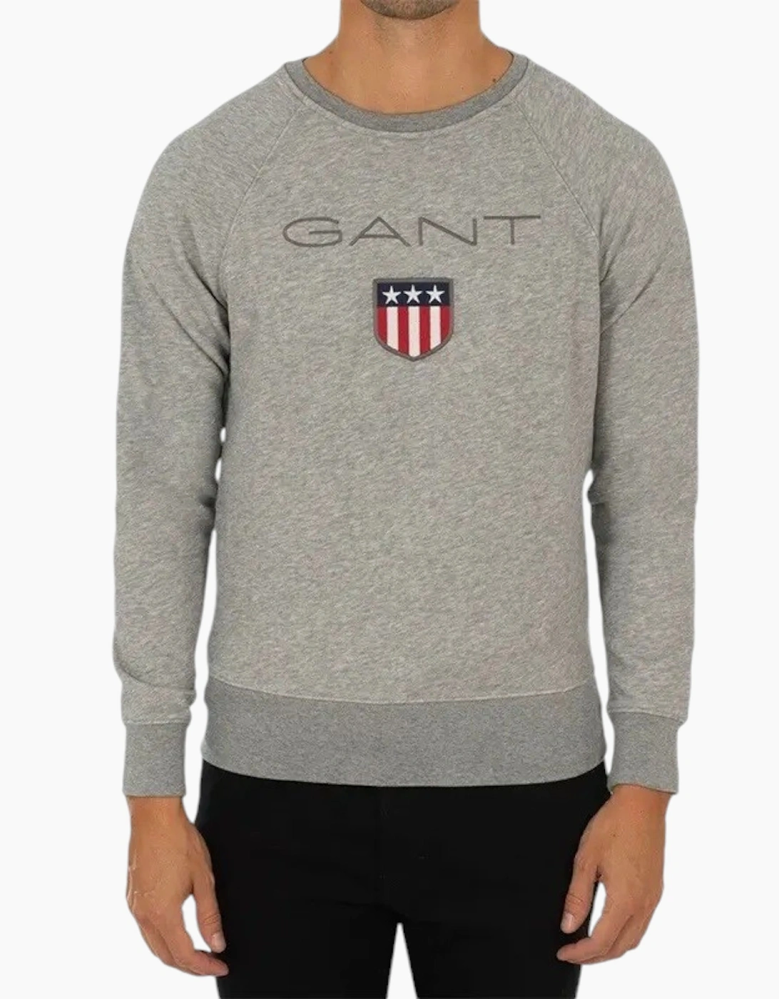 Men's GANT SHIELD Mens Sweatshirt Crew Neck Long Sleeve Pullover Jumper Grey Melange - Size: M