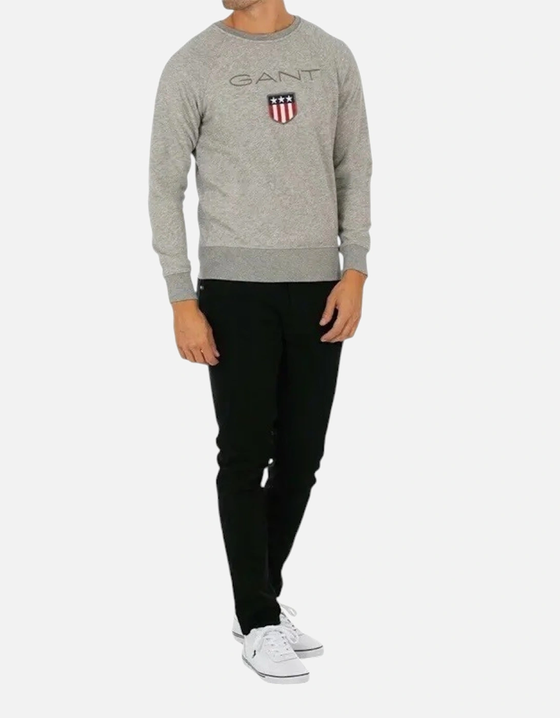 SHIELD Mens Sweatshirt Crew Neck Long Sleeve Pullover Jumper Grey Melange